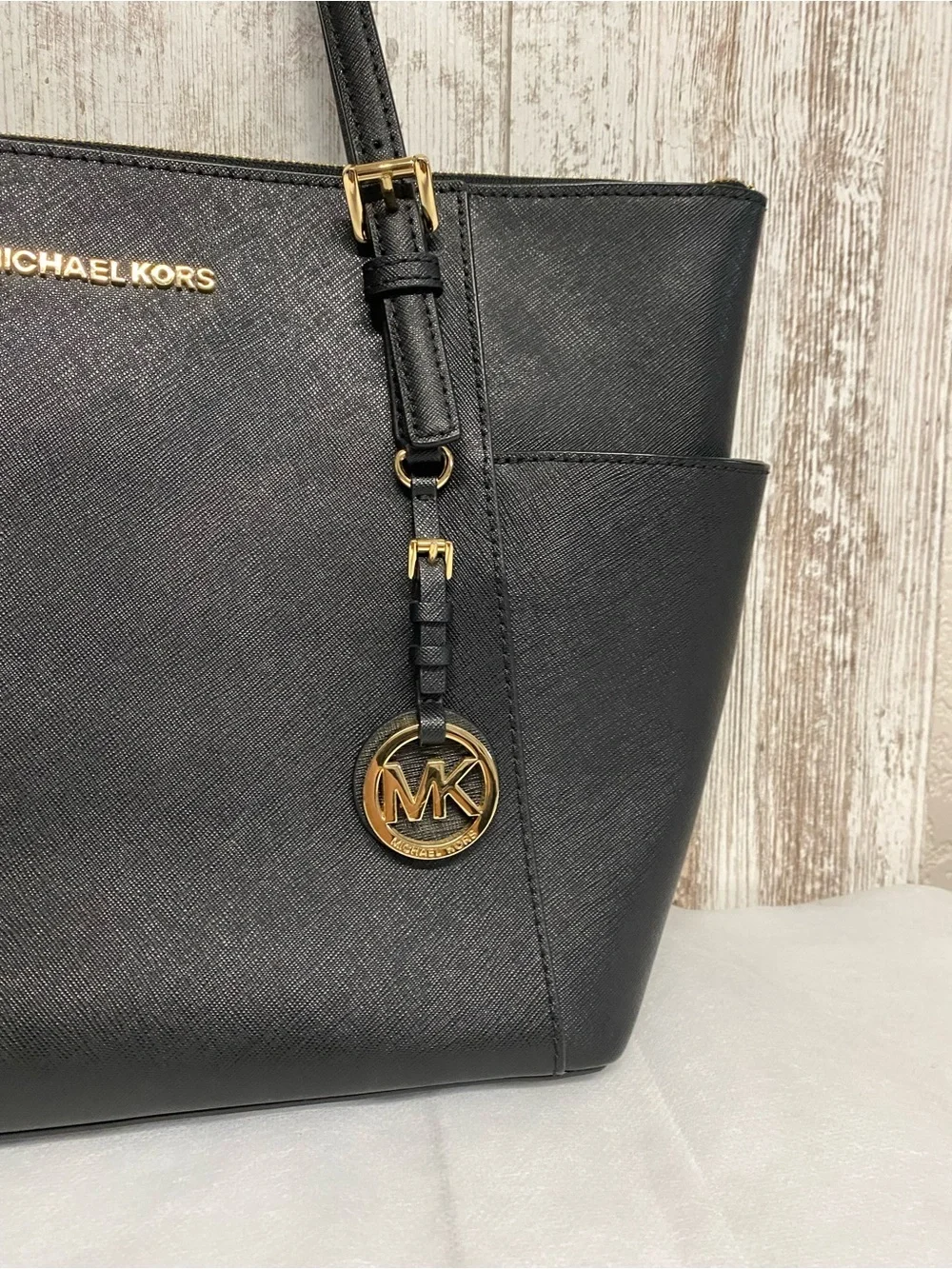 Michael Kors Black Saffiano Leather Tote with Gold Hardware
